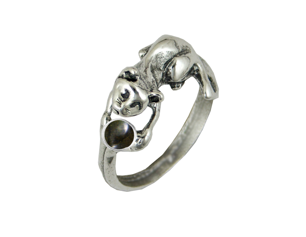Sterling Silver Kitty Cat Ring With Spectrolite Size 6
